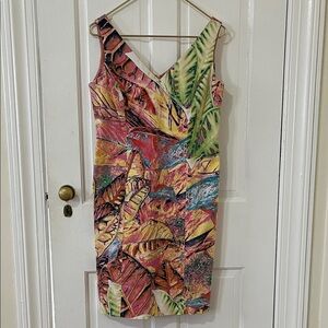 Yansi Fugel Multicolor Leaf Pattern Midi Dress